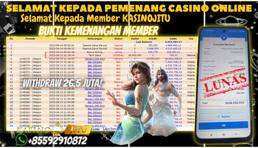 Bukti JP Live Casino KasinoJitu - 24D Spin